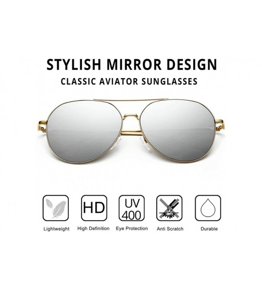 Oversized Aviator Mirrored Flat Lens Sunglasses Metal Frame for Men and Women UV400- 62mm - Gold/Silver Mirror - C718Q49IY9A ...