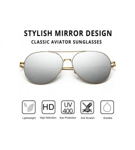 Oversized Aviator Mirrored Flat Lens Sunglasses Metal Frame for Men and Women UV400- 62mm - Gold/Silver Mirror - C718Q49IY9A ...