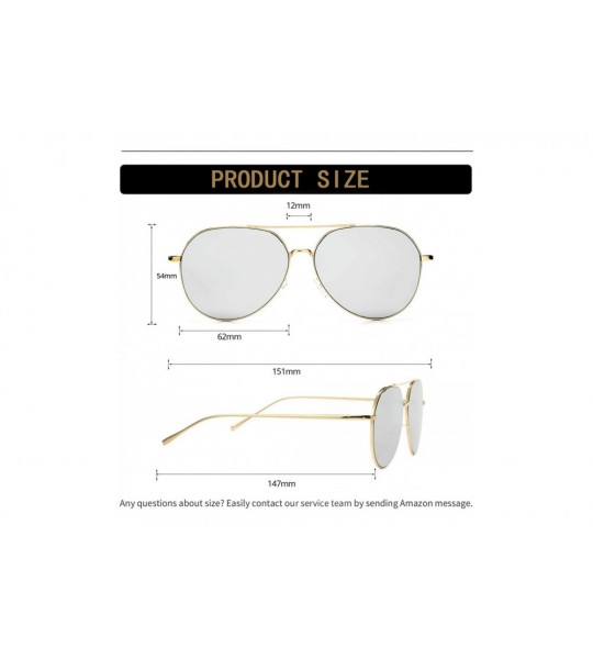 Oversized Aviator Mirrored Flat Lens Sunglasses Metal Frame for Men and Women UV400- 62mm - Gold/Silver Mirror - C718Q49IY9A ...