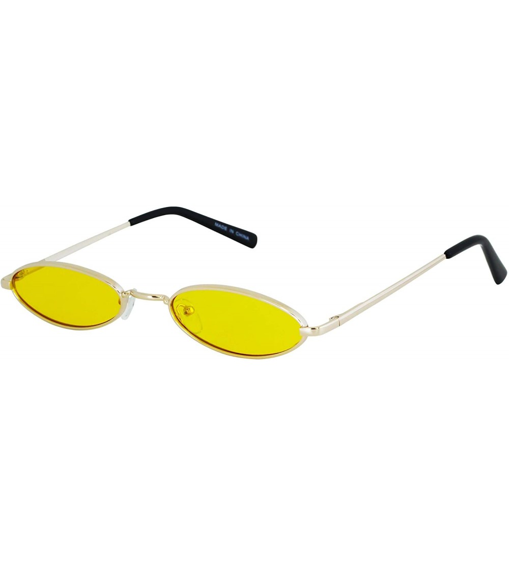 Rectangular Small Tiny Oval Vintage Sunglasses for Women Metal Frames Designer Gothic Glasses - Yellow - CZ18U860C73 $19.40