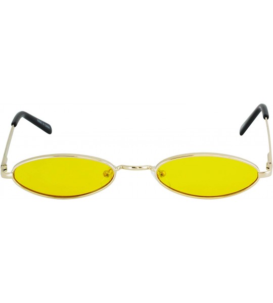 Rectangular Small Tiny Oval Vintage Sunglasses for Women Metal Frames Designer Gothic Glasses - Yellow - CZ18U860C73 $19.40