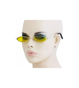 Rectangular Small Tiny Oval Vintage Sunglasses for Women Metal Frames Designer Gothic Glasses - Yellow - CZ18U860C73 $19.40