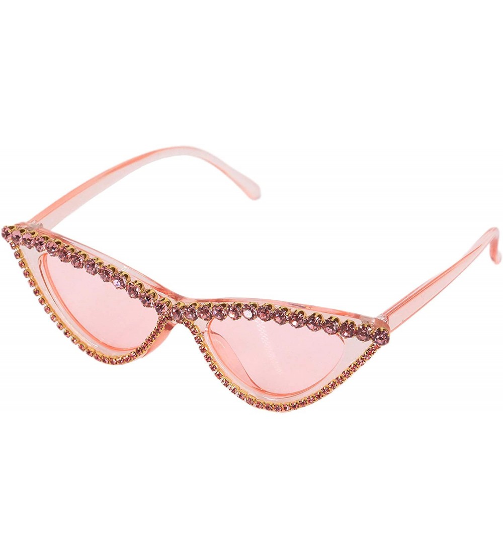 Square Sparkling Crystal Cat Eye Sunglasses UV Protection Rhinestone Sunglasses - Pink Frame Transparent Lens - C718TY3O2G4 $...