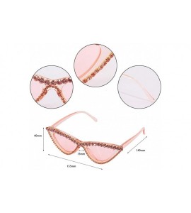 Square Sparkling Crystal Cat Eye Sunglasses UV Protection Rhinestone Sunglasses - Pink Frame Transparent Lens - C718TY3O2G4 $...