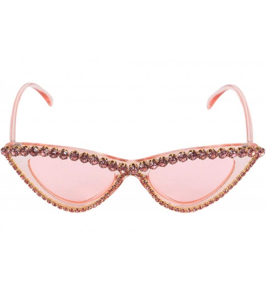 Square Sparkling Crystal Cat Eye Sunglasses UV Protection Rhinestone Sunglasses - Pink Frame Transparent Lens - C718TY3O2G4 $...