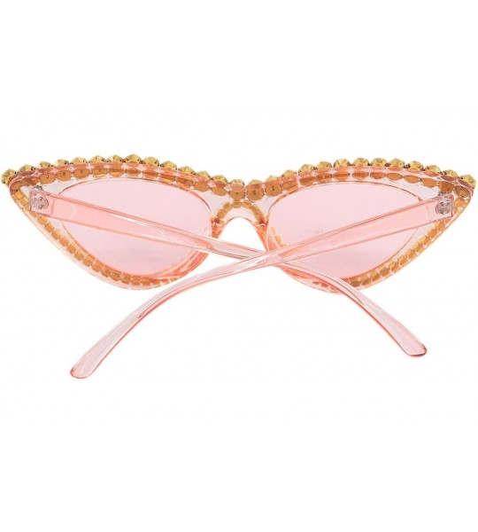 Square Sparkling Crystal Cat Eye Sunglasses UV Protection Rhinestone Sunglasses - Pink Frame Transparent Lens - C718TY3O2G4 $...