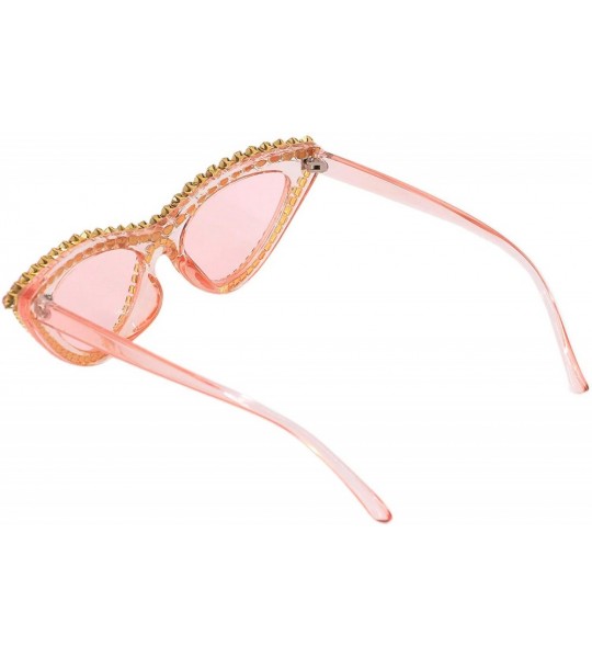 Square Sparkling Crystal Cat Eye Sunglasses UV Protection Rhinestone Sunglasses - Pink Frame Transparent Lens - C718TY3O2G4 $...