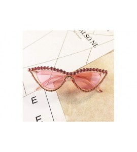 Square Sparkling Crystal Cat Eye Sunglasses UV Protection Rhinestone Sunglasses - Pink Frame Transparent Lens - C718TY3O2G4 $...