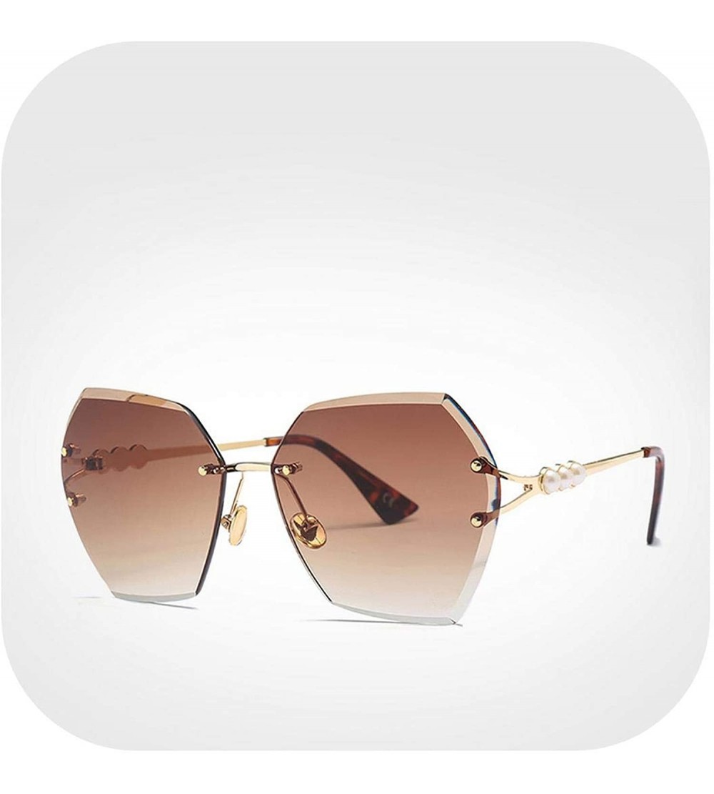 Semi-rimless Square RimlPearl Sunglasses Retro Women Trendy Gradient Polygon Sun Glasses UV400 G23023 - Brown Sunglasses - CP...