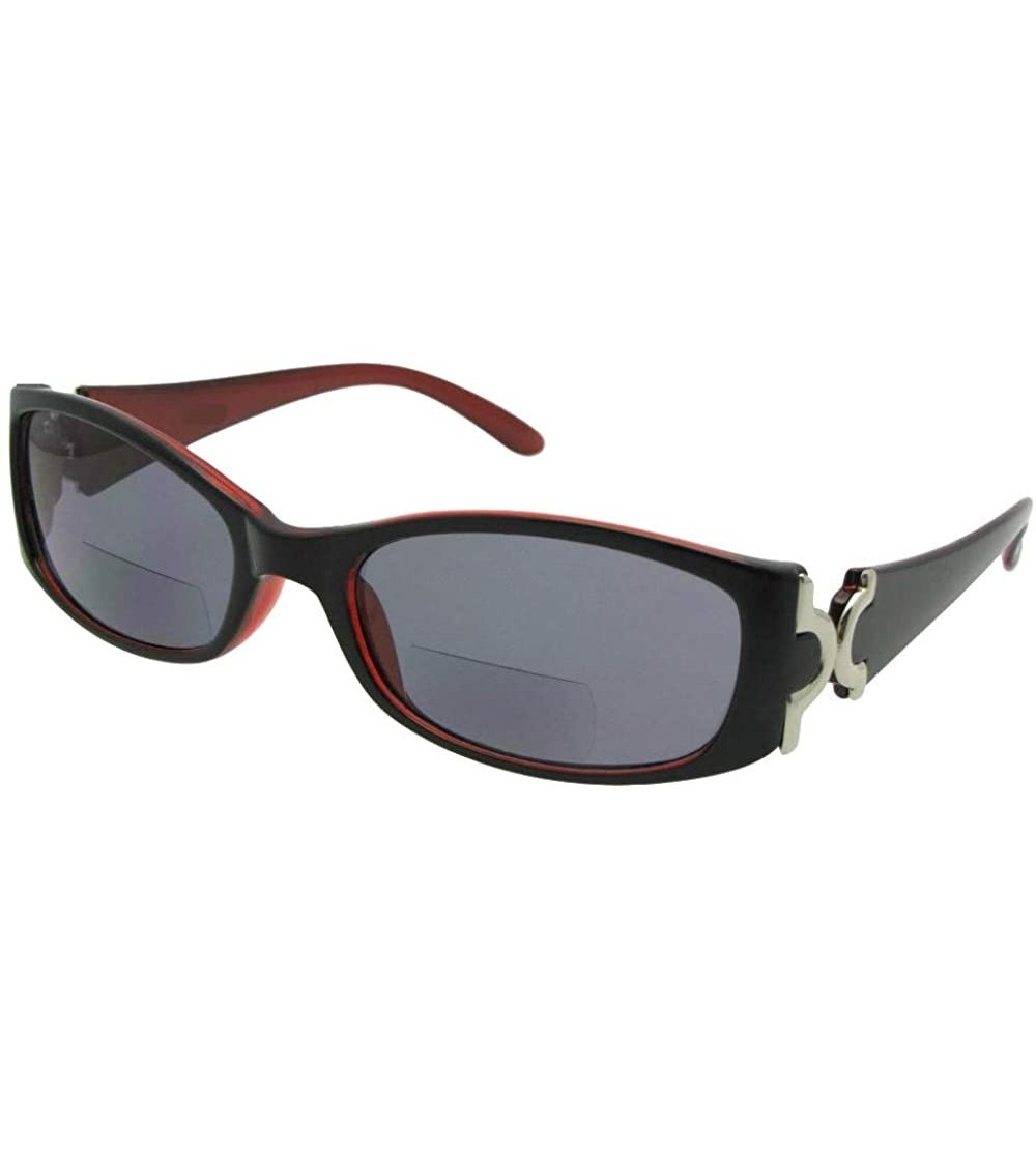 Rectangular Small Bifocal Sunglasses +1.25 Magnification Style B22 - Black/Red-gray Lenses - C8186C20M5Q $26.29