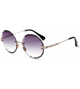 Rimless Round Sunglasses for Women Clear Lens Sun Glasses Retro Female Gift Items UV400 - Gold With Black - C118SGWGQEK $20.66