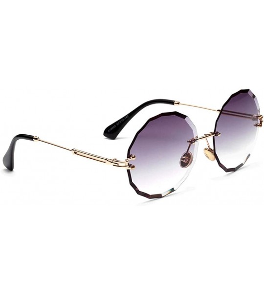 Rimless Round Sunglasses for Women Clear Lens Sun Glasses Retro Female Gift Items UV400 - Gold With Black - C118SGWGQEK $20.66