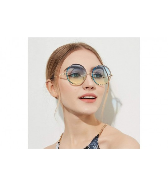 Rimless Round Sunglasses for Women Clear Lens Sun Glasses Retro Female Gift Items UV400 - Gold With Black - C118SGWGQEK $20.66