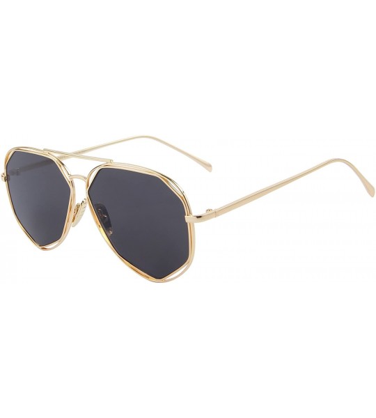 Round Fashion Women Brand Designer Coating Mirror Lens Summer Sunglasses S8492 - Gold&black - CE12JRWBB65 $17.52