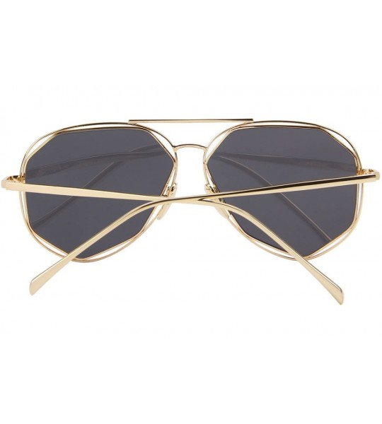 Round Fashion Women Brand Designer Coating Mirror Lens Summer Sunglasses S8492 - Gold&black - CE12JRWBB65 $17.52