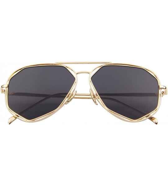 Round Fashion Women Brand Designer Coating Mirror Lens Summer Sunglasses S8492 - Gold&black - CE12JRWBB65 $17.52