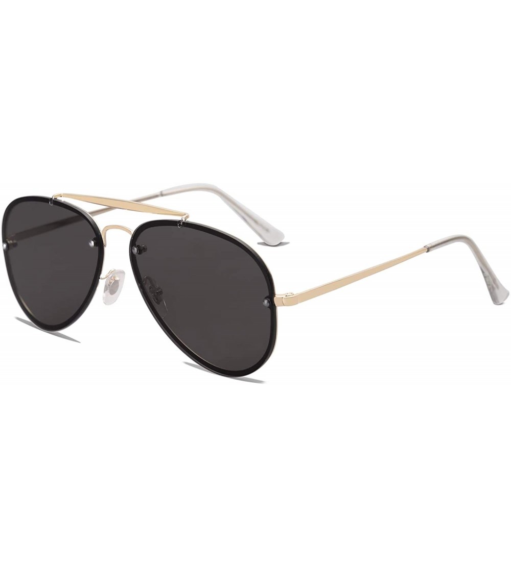 Semi-rimless Men's Women's Aviator Sunglasses - Rimless Metal - Mirrored - TRENDALERT SJ1105 - C6 Gold Frame/Grey Lens - CH18...