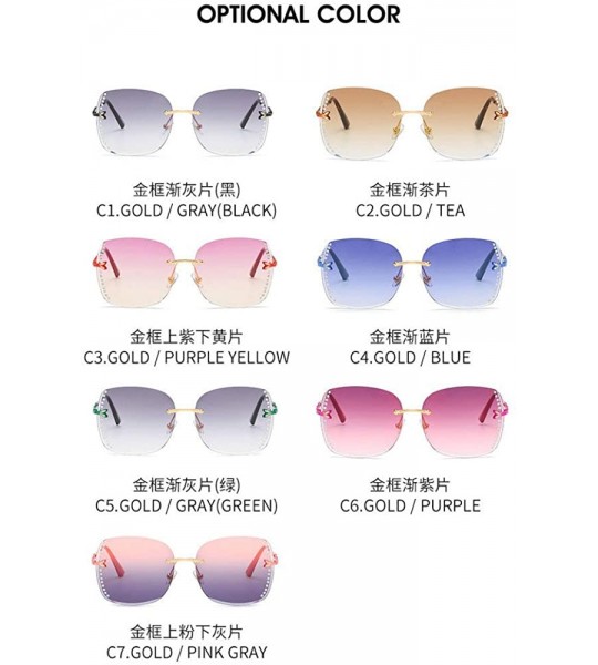 Square Frameless Diamond Sunglasses Square Women Sun Glasses Vintage Alloy Frame UV400 Eyeglasses - Purple&yellow - CX1925IHM...