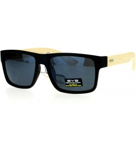 Rectangular Bamboo Arm Narrow Rectangular Horned Sunglasses - All Black - C312EDWW2MB $23.10