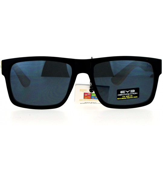 Rectangular Bamboo Arm Narrow Rectangular Horned Sunglasses - All Black - C312EDWW2MB $23.10