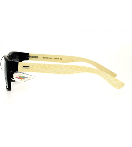 Rectangular Bamboo Arm Narrow Rectangular Horned Sunglasses - All Black - C312EDWW2MB $23.10