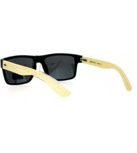 Rectangular Bamboo Arm Narrow Rectangular Horned Sunglasses - All Black - C312EDWW2MB $23.10