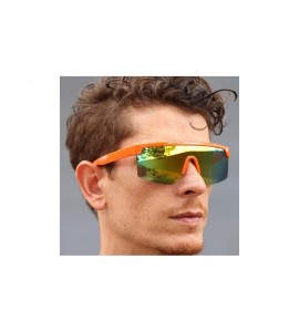 Square Oversized Semi Rimless Neon Rainbow Mirrored Lens UV Protection Shield Lens Retro Flat Top Sunglasses - C0196WASDU5 $2...