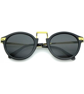 Round Retro Horn Rimmed Metal Nose Bridge P3 Round Sunglasses 50mm - Shiny Black-gold / Smoke - CL12OB05CXA $20.51