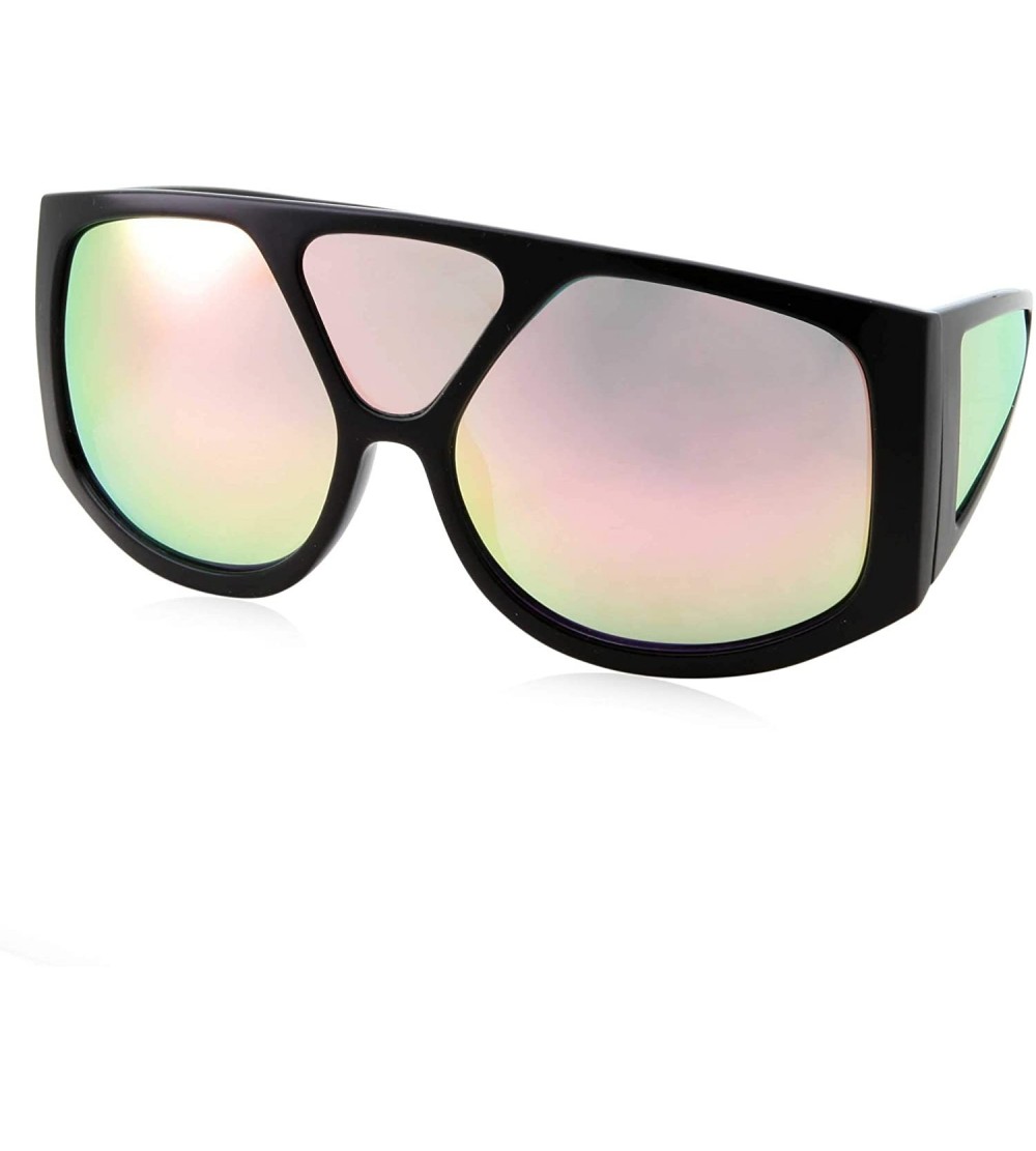 Oversized Oversized Retro Inspired Flat Top Plastic Frame Sunglasses - Black Colored - CL18M0Q743X $27.70