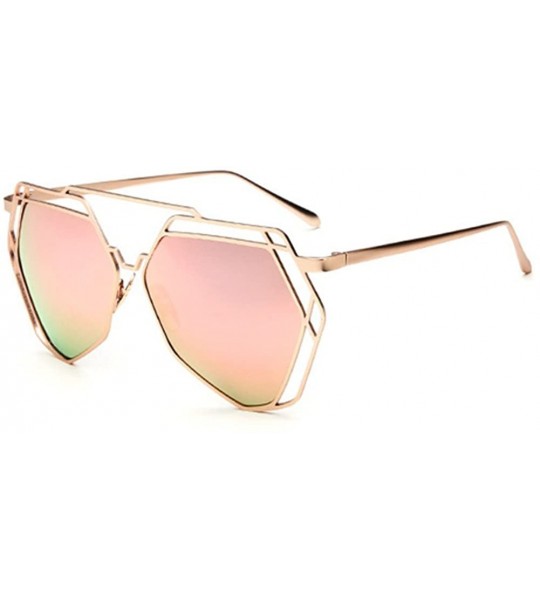 Wayfarer Fashion Metal Frame Flat Mirrored Lens Sunglasses - Pink - CI12GYJ1J3T $19.66