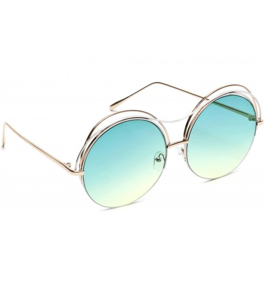 Semi-rimless Oversized Round Sunglasses Metal Wire Semi Rimless Eyeglasses - Green & Yellow Lens - CX18EMHAKT9 $23.46