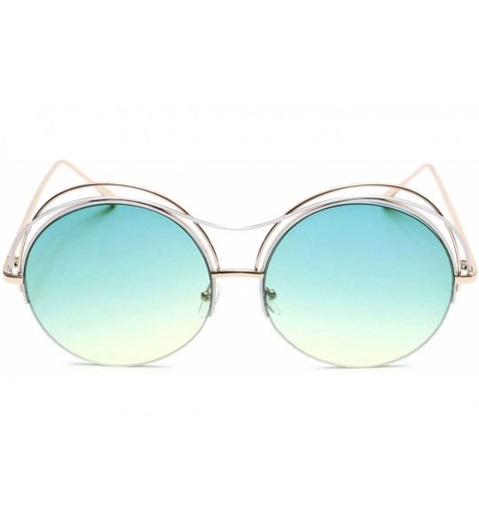 Semi-rimless Oversized Round Sunglasses Metal Wire Semi Rimless Eyeglasses - Green & Yellow Lens - CX18EMHAKT9 $23.46