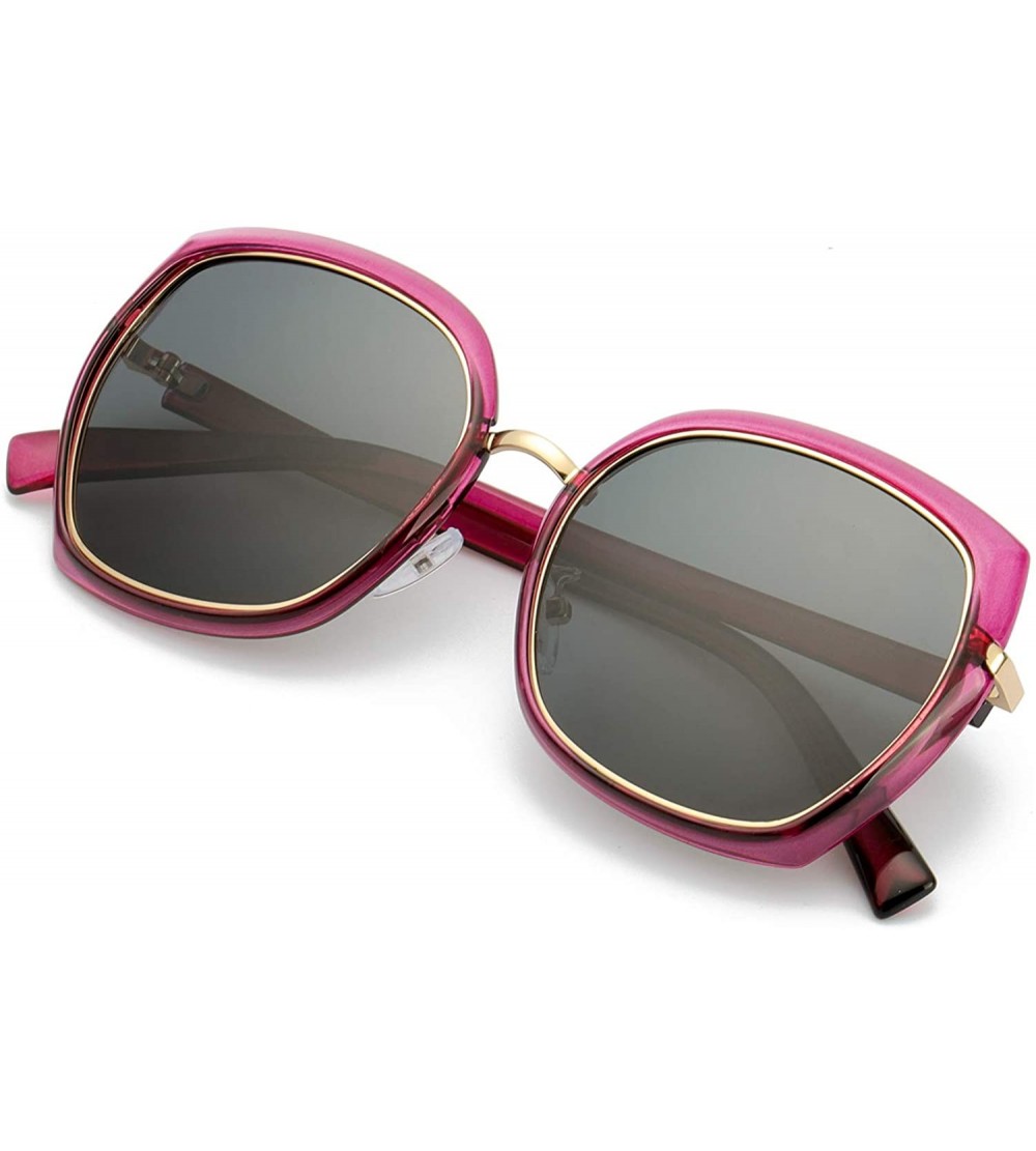 Square Oversized Fashion Sunglasses for Women - Polarized UV Protection Eyewear with Square Frame - C318Q8GWIND $28.57