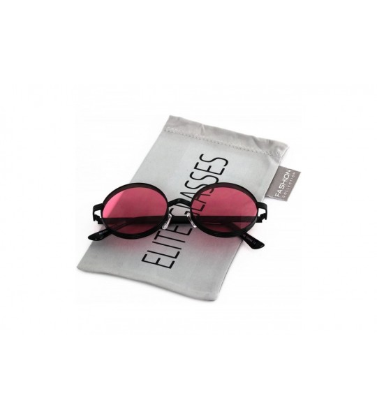 Round CLASSIC 60's Vintage Retro LENNON Style Round Frame Sunglasses - Black/Pink - CE182G8WYYE $17.78