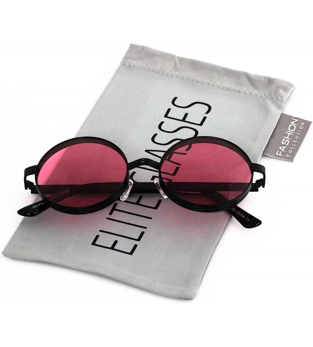 Round CLASSIC 60's Vintage Retro LENNON Style Round Frame Sunglasses - Black/Pink - CE182G8WYYE $17.78