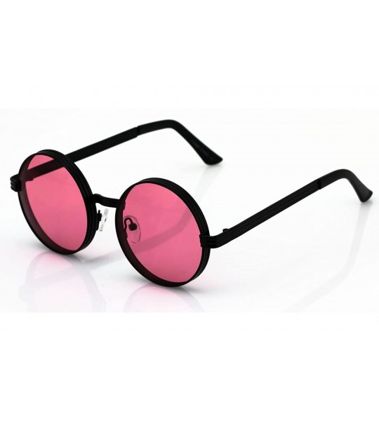 Round CLASSIC 60's Vintage Retro LENNON Style Round Frame Sunglasses - Black/Pink - CE182G8WYYE $17.78