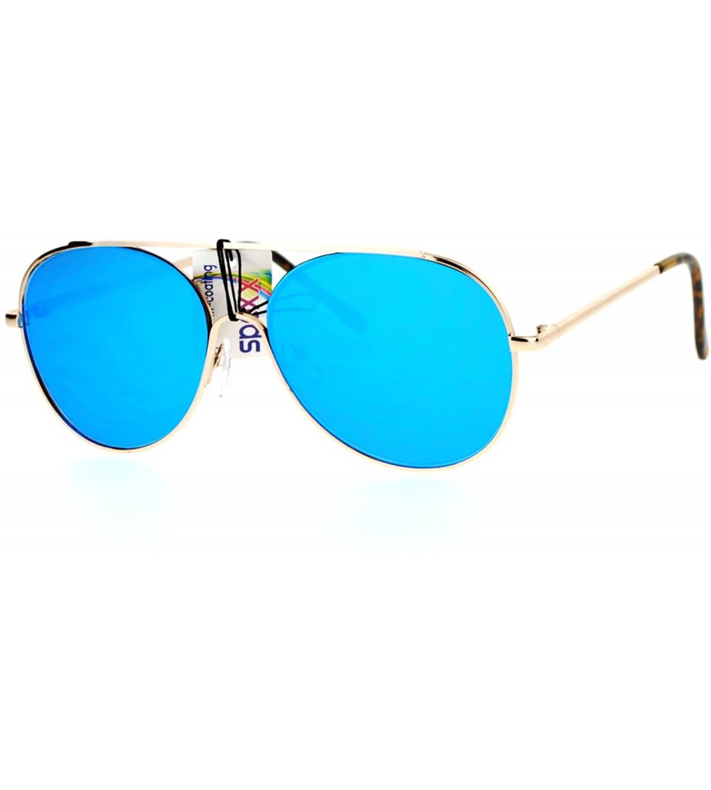 Aviator Womens Aviator Sunglasses Chic Round Metal Frame Flat Mirror Lens - Gold (Blue Mirror) - CO187KRXYC5 $20.33