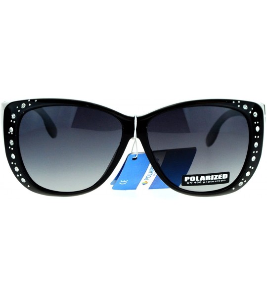 Goggle Polarized 55mm Fit Over OTG Butterfly Rhinestone Diva Sunglasses - Shiny Black - CJ12I5GRBCH $22.58