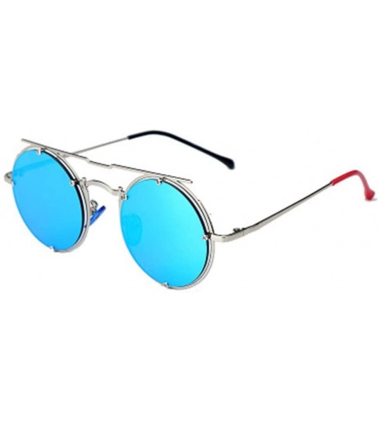 Round Fashion Metal Double Beam Sunglasses Men Retro Round Sun Visor - 5 - CZ190OEEYZQ $61.81