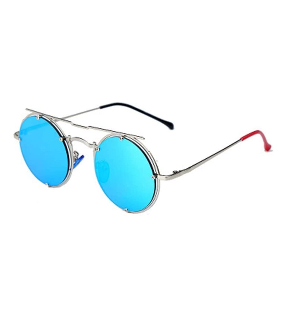 Round Fashion Metal Double Beam Sunglasses Men Retro Round Sun Visor - 5 - CZ190OEEYZQ $61.81