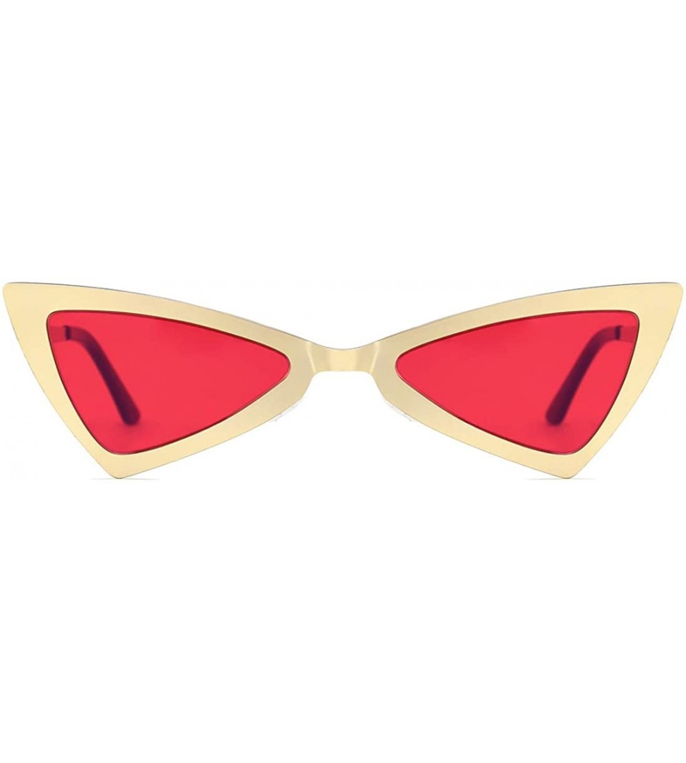 Cat Eye Vintage Cat Eye Sunglasses Triangle Shape for Women Designer Tinted Lenses Metal Frame - Red-gold - CP18T606A8I $31.08