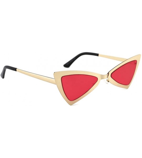 Cat Eye Vintage Cat Eye Sunglasses Triangle Shape for Women Designer Tinted Lenses Metal Frame - Red-gold - CP18T606A8I $31.08