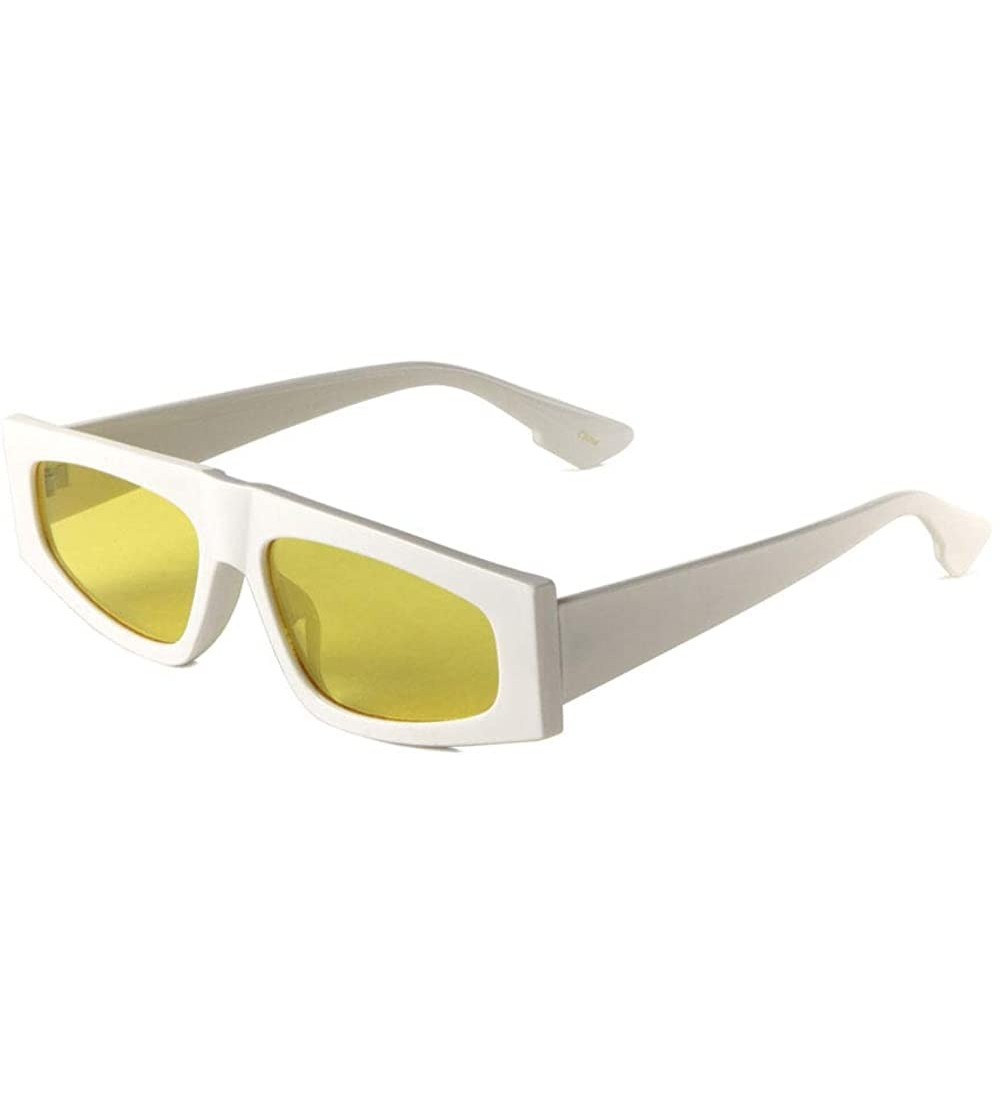 Round Diagonal Top Round Wide Geometric Retro Sunglasses - Yellow White - CO197S7G55W $26.83