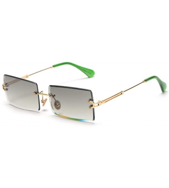 Rectangular Rectangle Sunglasses Women Rimless Square Sun Glasses for Women Christmas Gifts - Gold With Green - C118YYRHTCO $...