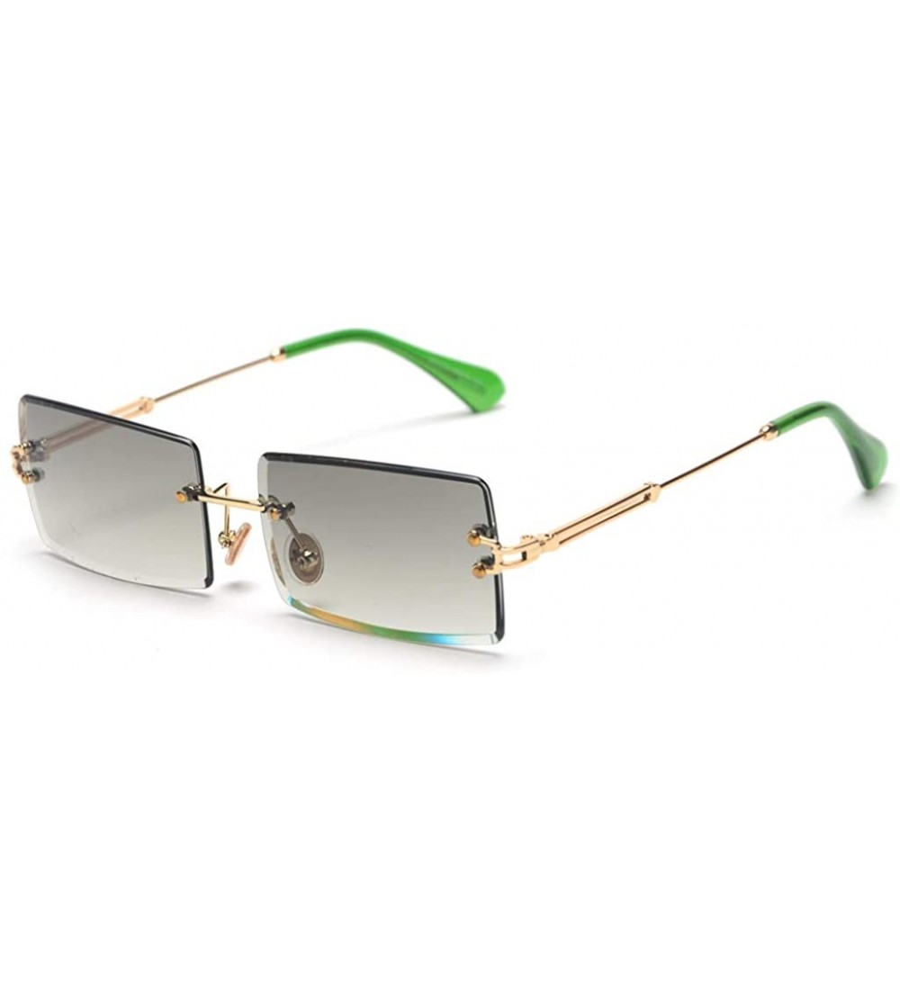 Rectangular Rectangle Sunglasses Women Rimless Square Sun Glasses for Women Christmas Gifts - Gold With Green - C118YYRHTCO $...