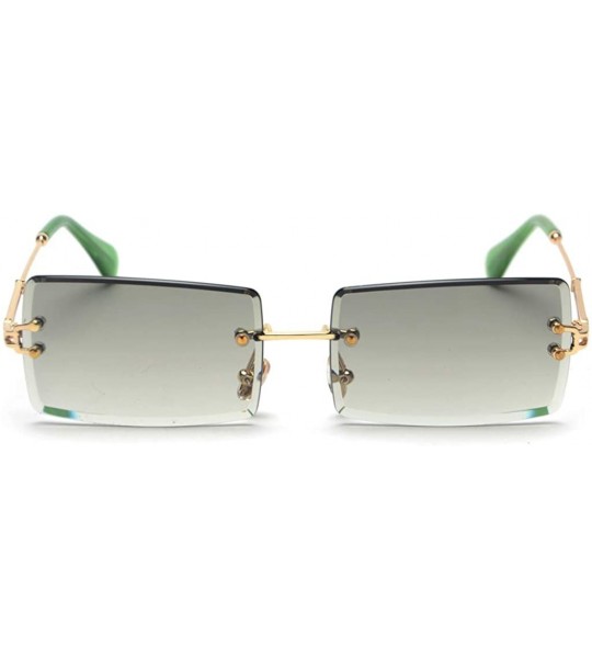 Rectangular Rectangle Sunglasses Women Rimless Square Sun Glasses for Women Christmas Gifts - Gold With Green - C118YYRHTCO $...