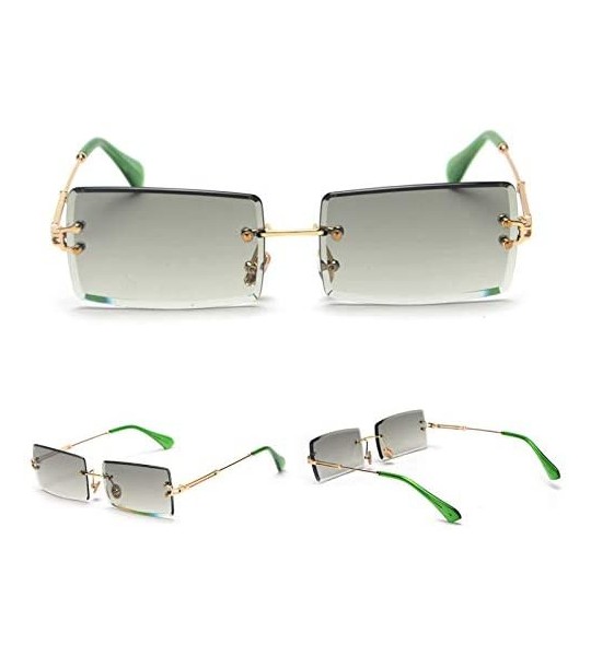 Rectangular Rectangle Sunglasses Women Rimless Square Sun Glasses for Women Christmas Gifts - Gold With Green - C118YYRHTCO $...