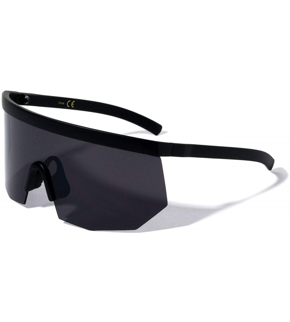 Shield XL Oversized Semi Rimless Sport Wrap Around Shield Sunglasses - Matte Black Frame - CP199YOXRT5 $21.93
