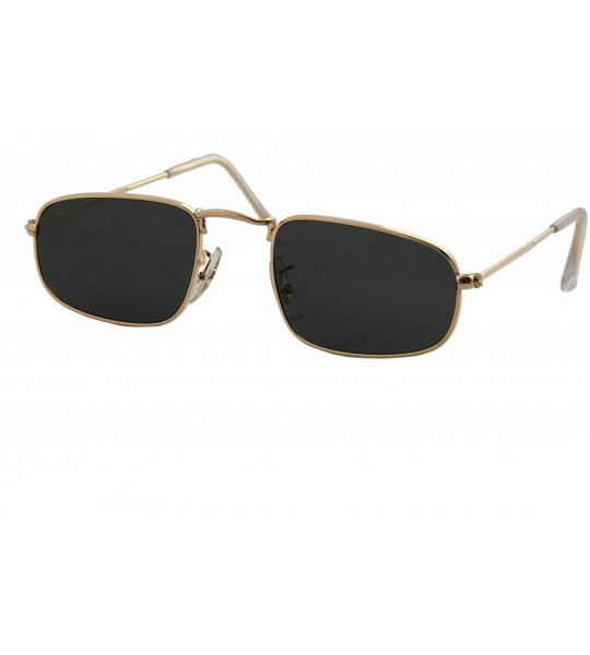 Sport Unisex Sunglasses Small Rectangular Metal Durable Frame Tinted Black - Gold Metal Frame/ Black Lens - CJ18LSTE25X $18.12