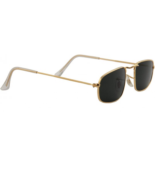 Sport Unisex Sunglasses Small Rectangular Metal Durable Frame Tinted Black - Gold Metal Frame/ Black Lens - CJ18LSTE25X $18.12